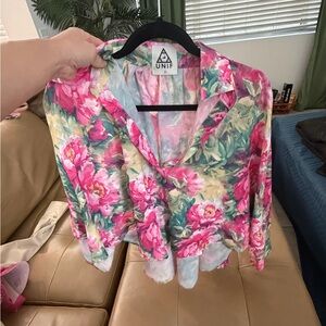 UNIF Pink & Green Floral Button-Up Top